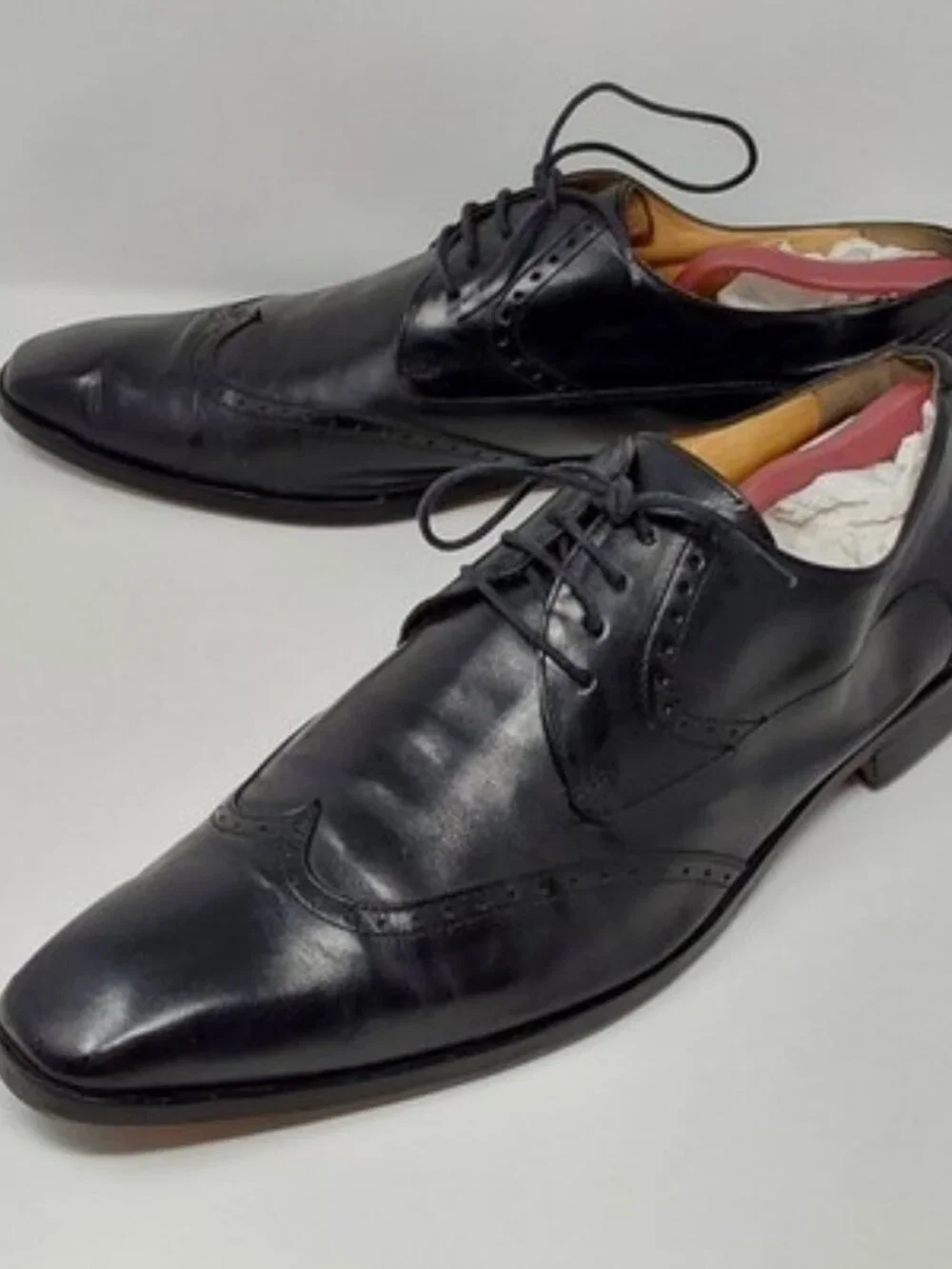 DeLaRentis Italian Couture Men's Wingtip Derby Shoes Black Leather Size 12M
